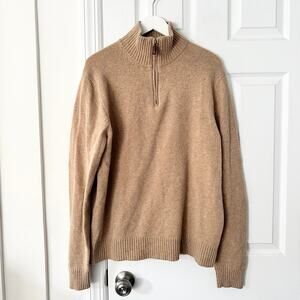J Crew Lambswool Men Beige Tan Quarter Zip Pullover Sweater XLT Tall Preppy